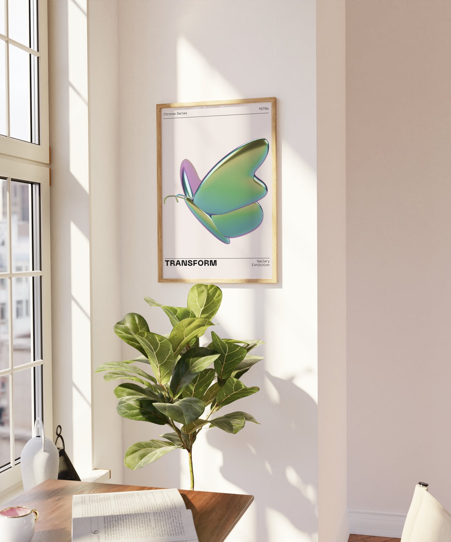 Metallic Butterfly Wall Art, Green Purple Chrome Holographic Poster, Funky Room Decor, Abstract Illustration, Trendy Aesthetic Museum Print