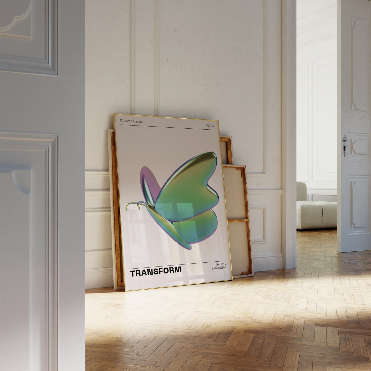 Metallic Butterfly Wall Art, Green Purple Chrome Holographic Poster, Funky Room Decor, Abstract Illustration, Trendy Aesthetic Museum Print