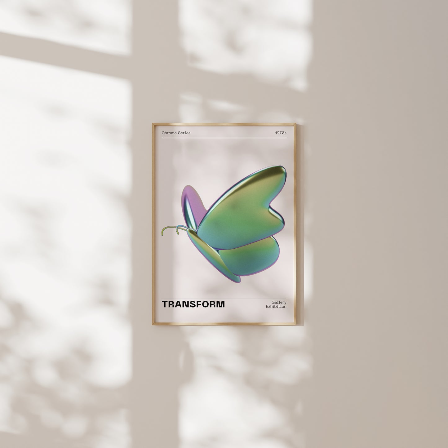 Metallic Butterfly Wall Art, Green Purple Chrome Holographic Poster, Funky Room Decor, Abstract Illustration, Trendy Aesthetic Museum Print