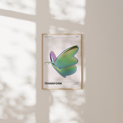 Metallic Butterfly Wall Art, Green Purple Chrome Holographic Poster, Funky Room Decor, Abstract Illustration, Trendy Aesthetic Museum Print