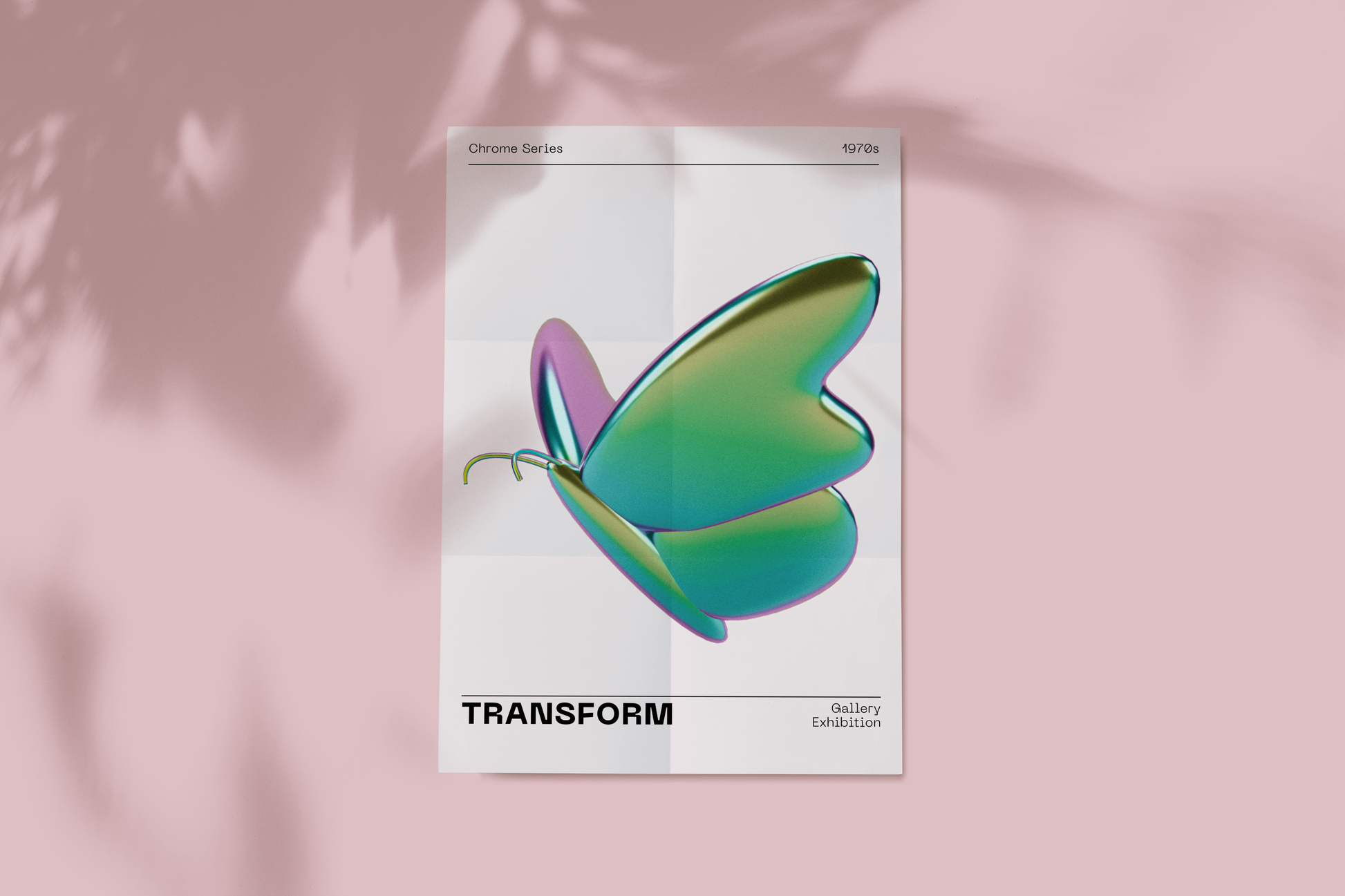 Metallic Butterfly Wall Art, Green Purple Chrome Holographic Poster, Funky Room Decor, Abstract Illustration, Trendy Aesthetic Museum Print