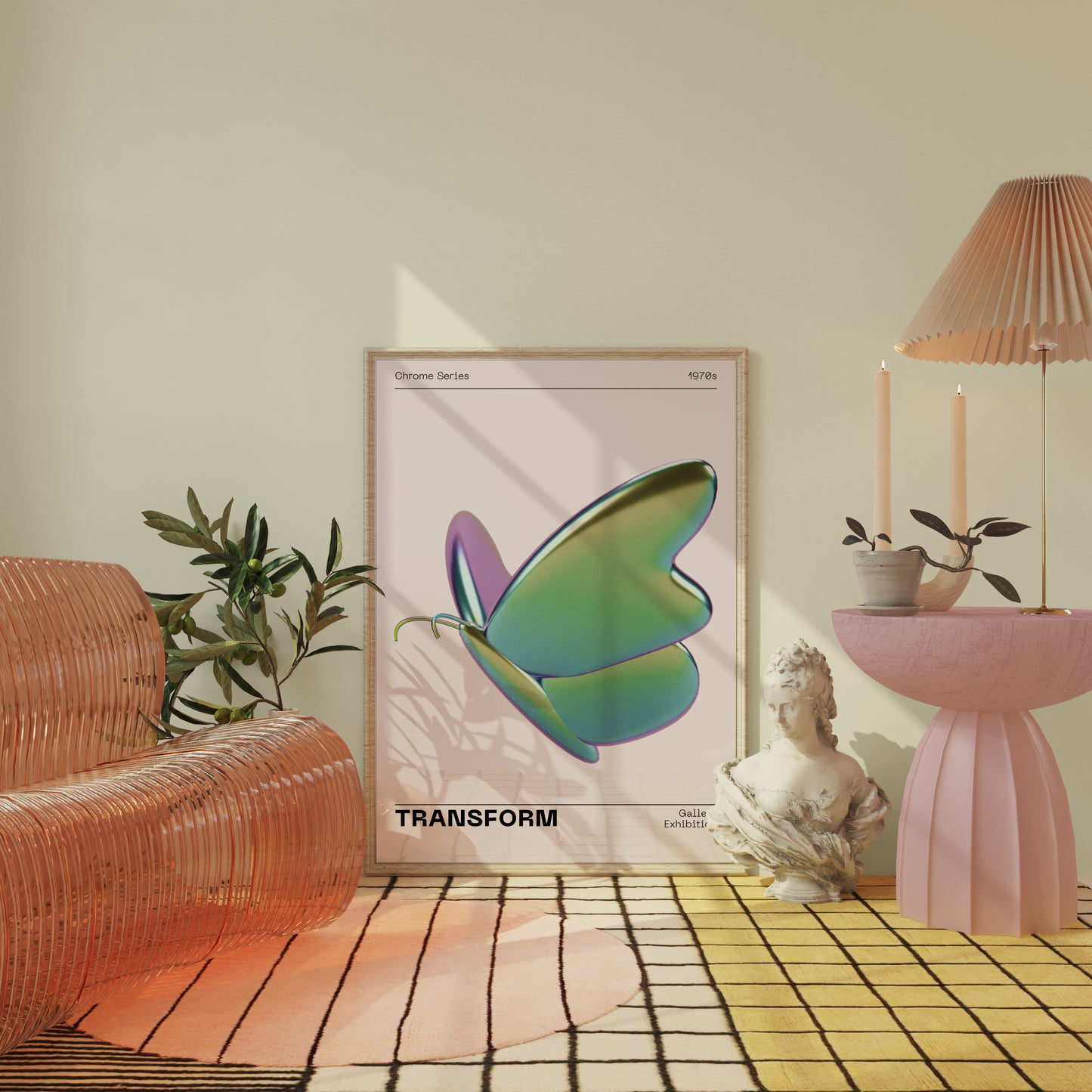 Metallic Butterfly Wall Art, Green Purple Chrome Holographic Poster, Funky Room Decor, Abstract Illustration, Trendy Aesthetic Museum Print