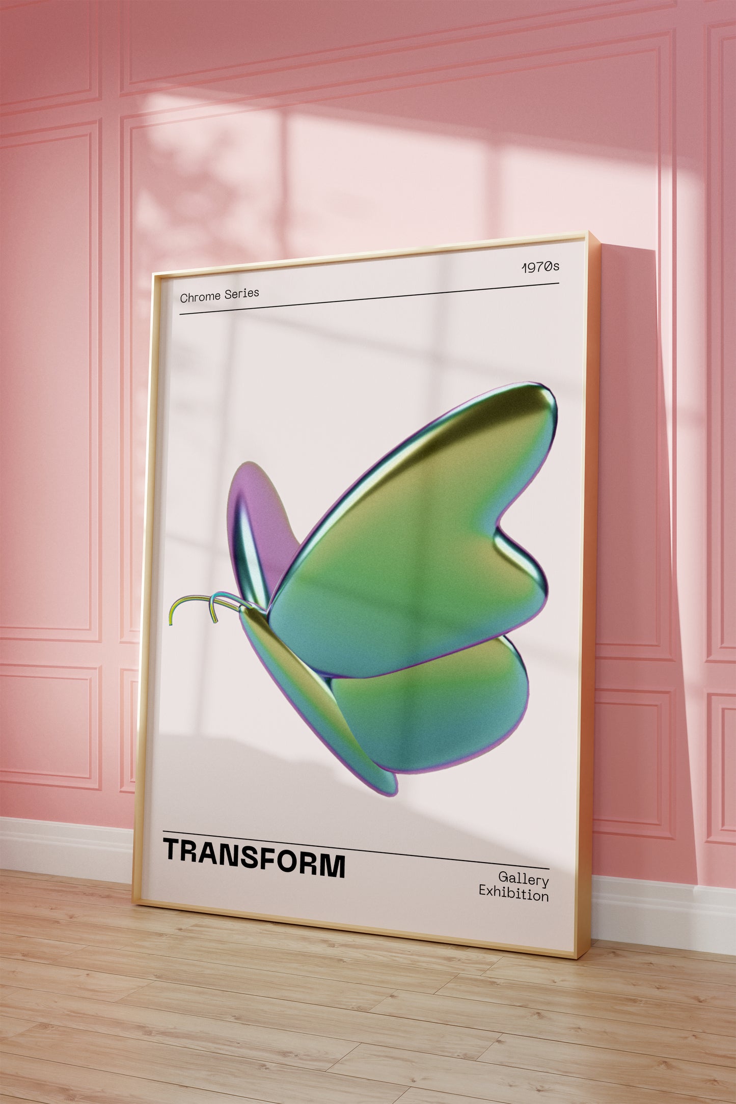 Metallic Butterfly Wall Art, Green Purple Chrome Holographic Poster, Funky Room Decor, Abstract Illustration, Trendy Aesthetic Museum Print