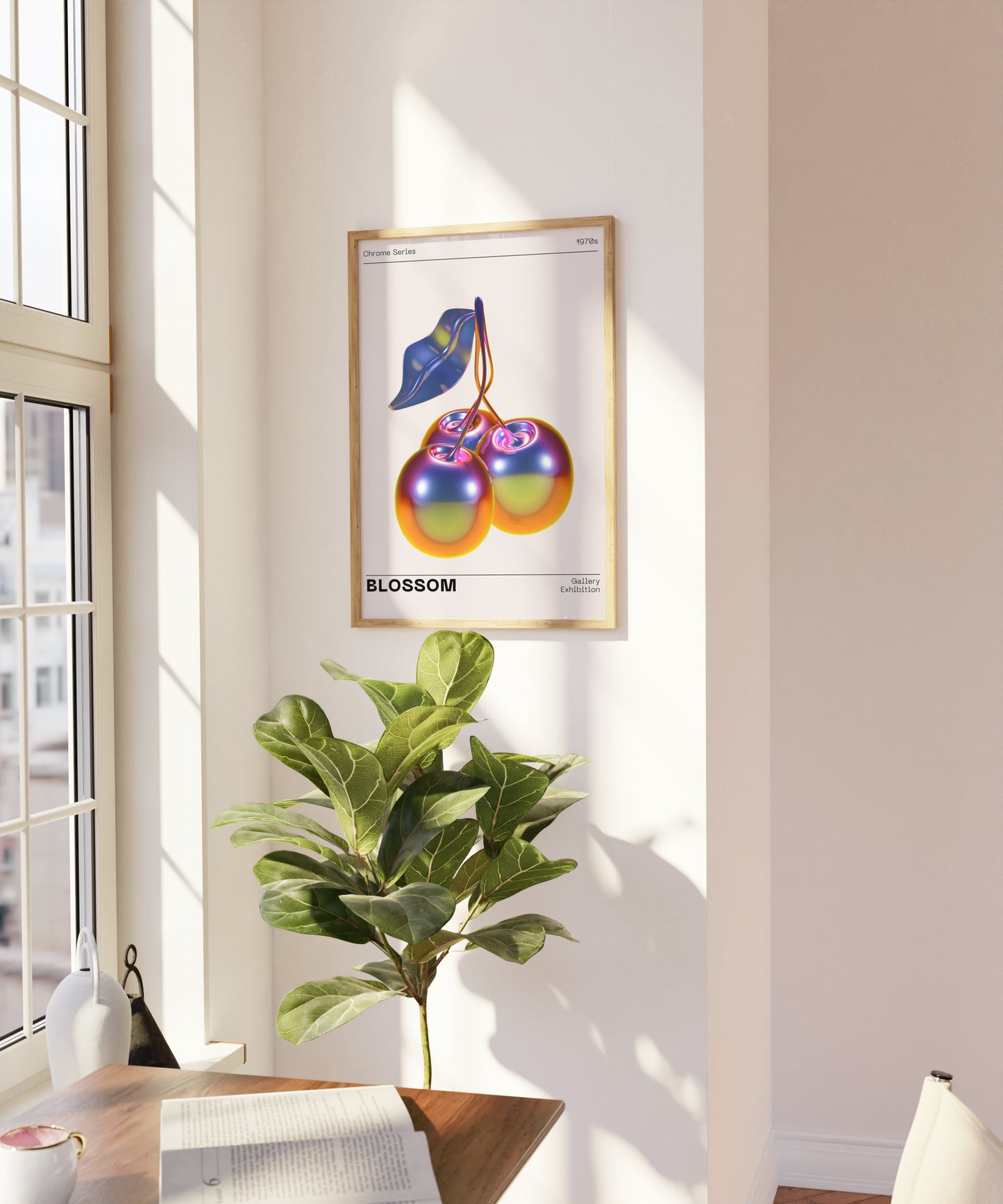 Metallic Cherry Wall Art, Vibrant Chrome Holographic Poster, Funky Home Decor, Modern Minimalistic Illustration, Trendy Aesthetic Gallery