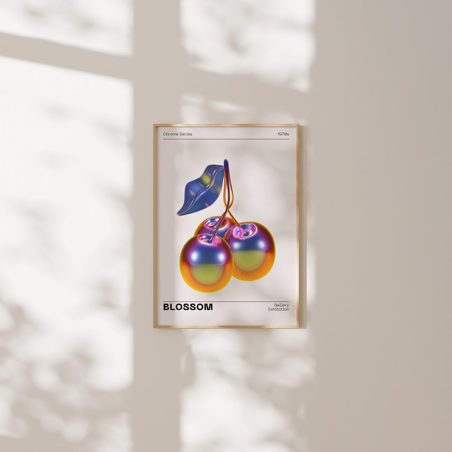 Metallic Cherry Wall Art, Vibrant Chrome Holographic Poster, Funky Home Decor, Modern Minimalistic Illustration, Trendy Aesthetic Gallery