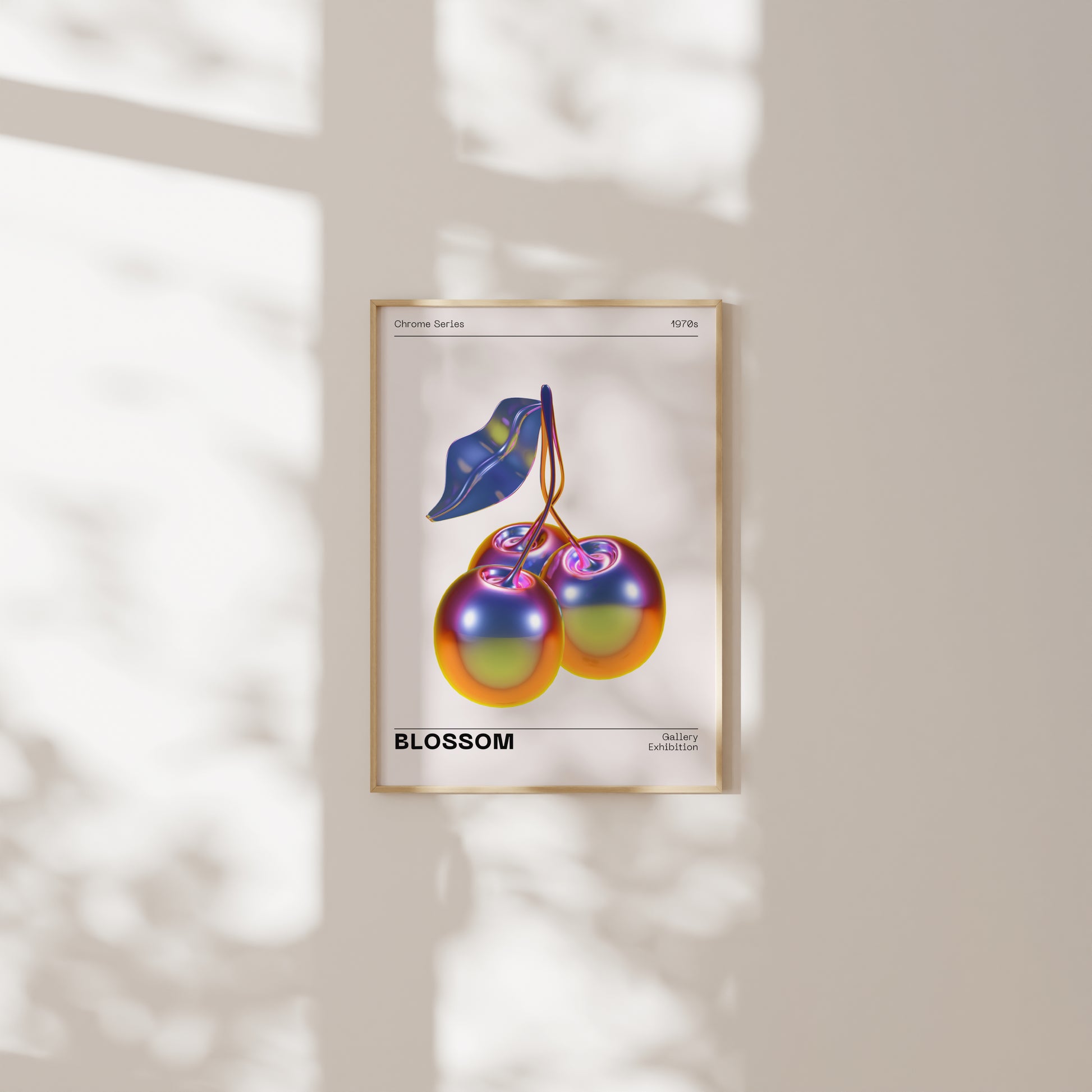 Metallic Cherry Wall Art, Vibrant Chrome Holographic Poster, Funky Home Decor, Modern Minimalistic Illustration, Trendy Aesthetic Gallery