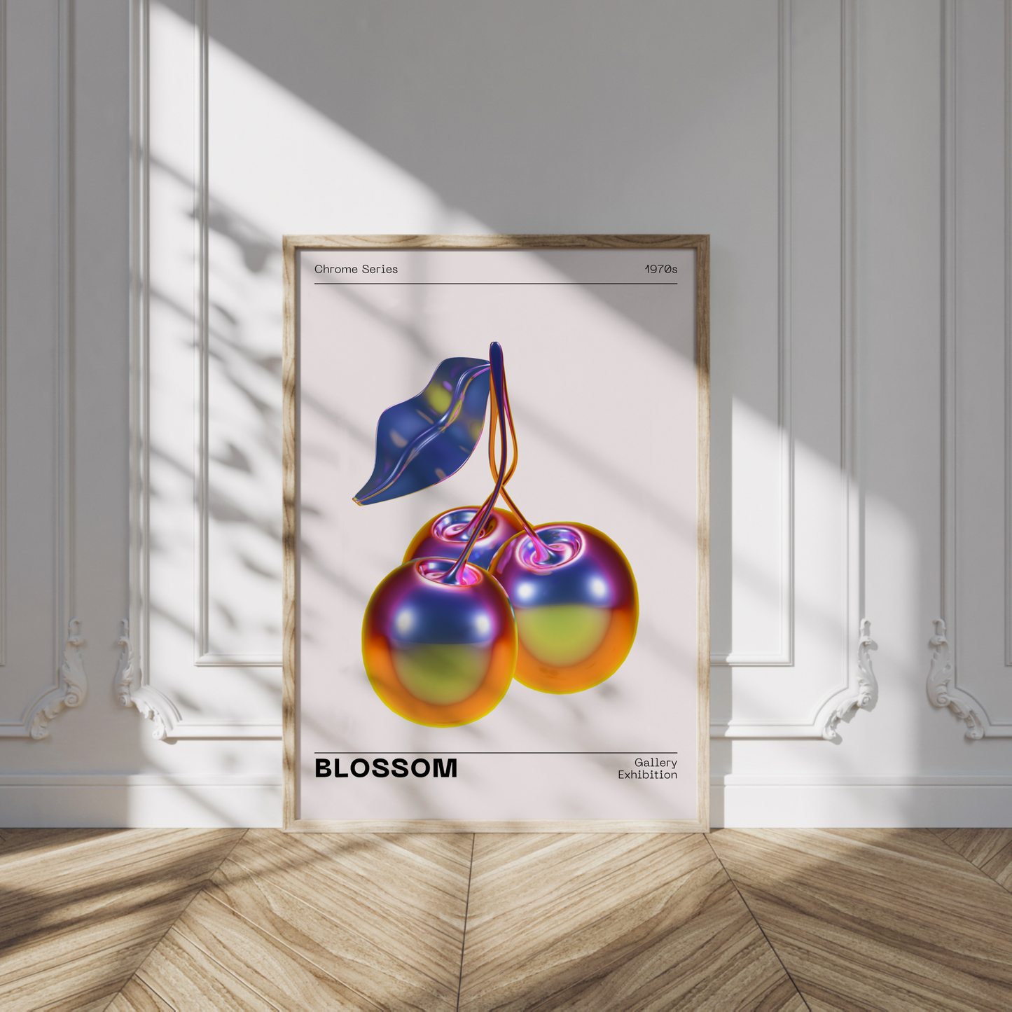 Metallic Cherry Wall Art, Vibrant Chrome Holographic Poster, Funky Home Decor, Modern Minimalistic Illustration, Trendy Aesthetic Gallery