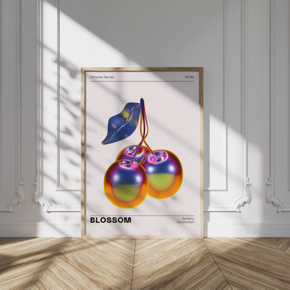 Metallic Cherry Wall Art, Vibrant Chrome Holographic Poster, Funky Home Decor, Modern Minimalistic Illustration, Trendy Aesthetic Gallery