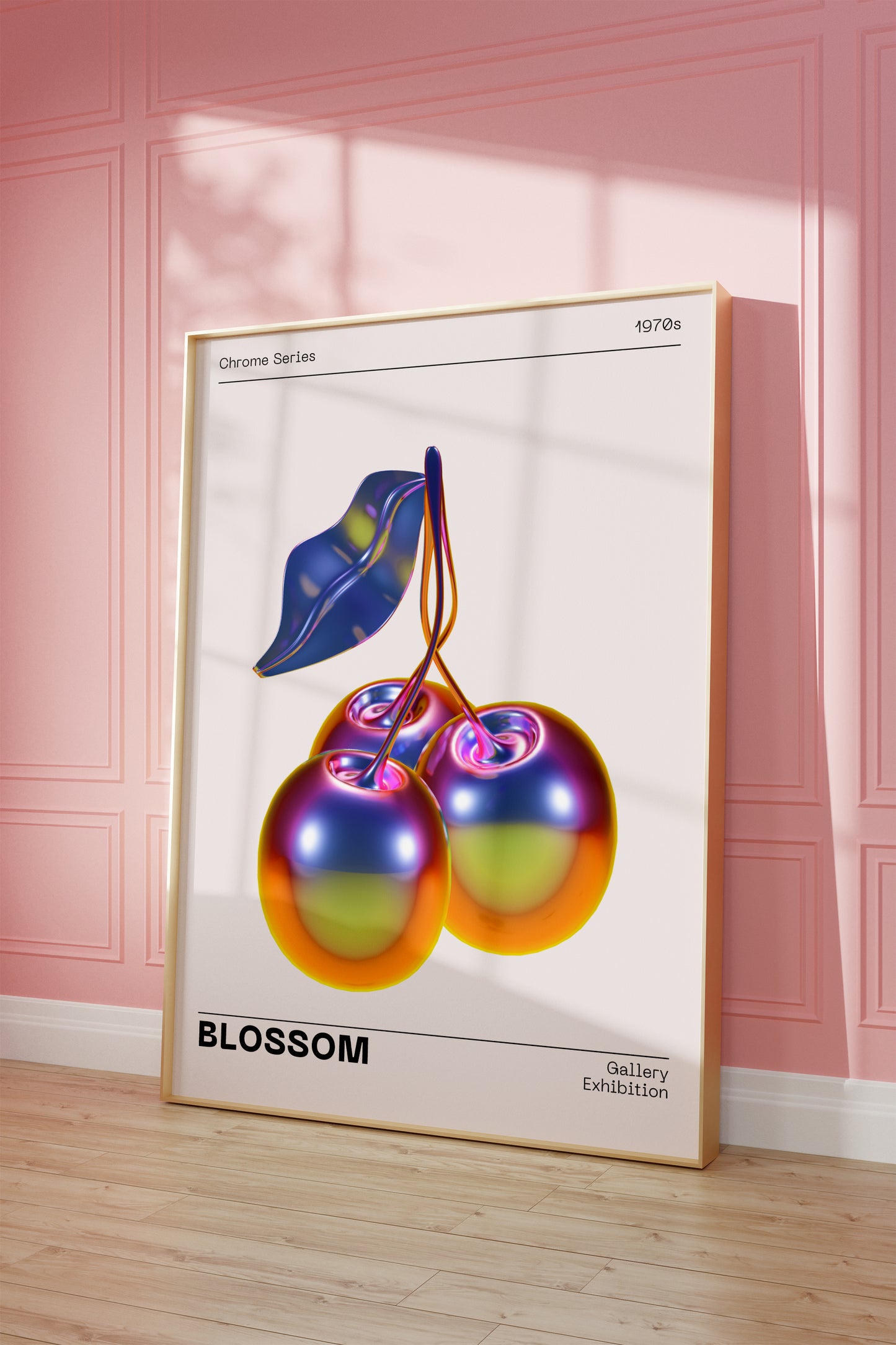 Metallic Cherry Wall Art, Vibrant Chrome Holographic Poster, Funky Home Decor, Modern Minimalistic Illustration, Trendy Aesthetic Gallery