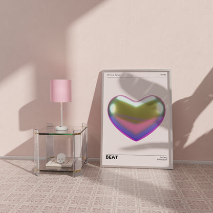 Metallic Heart Wall Decor, Vibrant Chrome Holographic Poster, Funky Home Decoration, Playful Illustration Print, Trendy Aesthetic Exhibition
