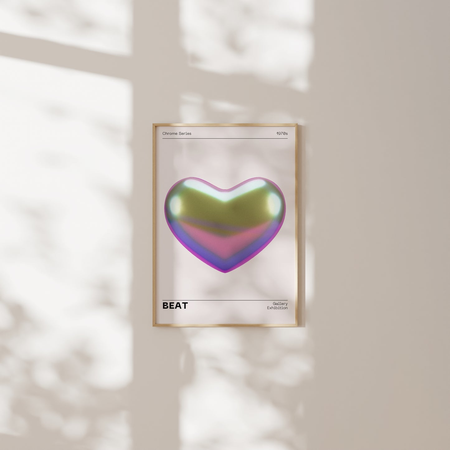 Metallic Heart Wall Decor, Vibrant Chrome Holographic Poster, Funky Home Decoration, Playful Illustration Print, Trendy Aesthetic Exhibition