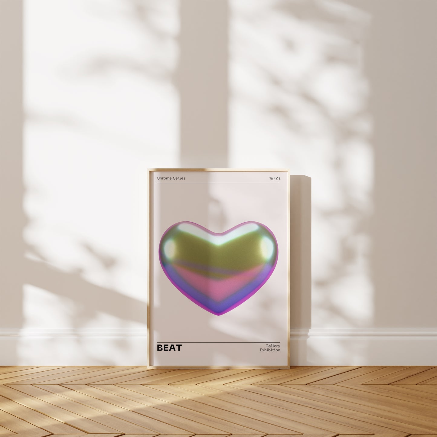 Metallic Heart Wall Decor, Vibrant Chrome Holographic Poster, Funky Home Decoration, Playful Illustration Print, Trendy Aesthetic Exhibition