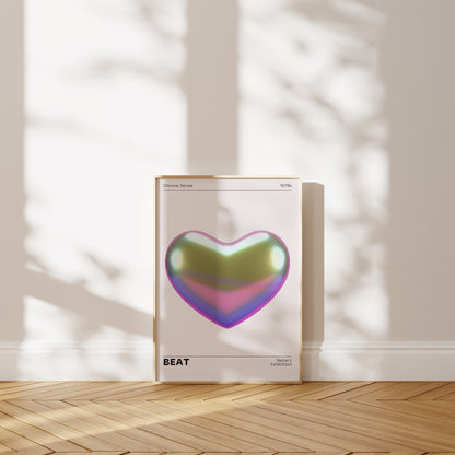 Metallic Heart Wall Decor, Vibrant Chrome Holographic Poster, Funky Home Decoration, Playful Illustration Print, Trendy Aesthetic Exhibition