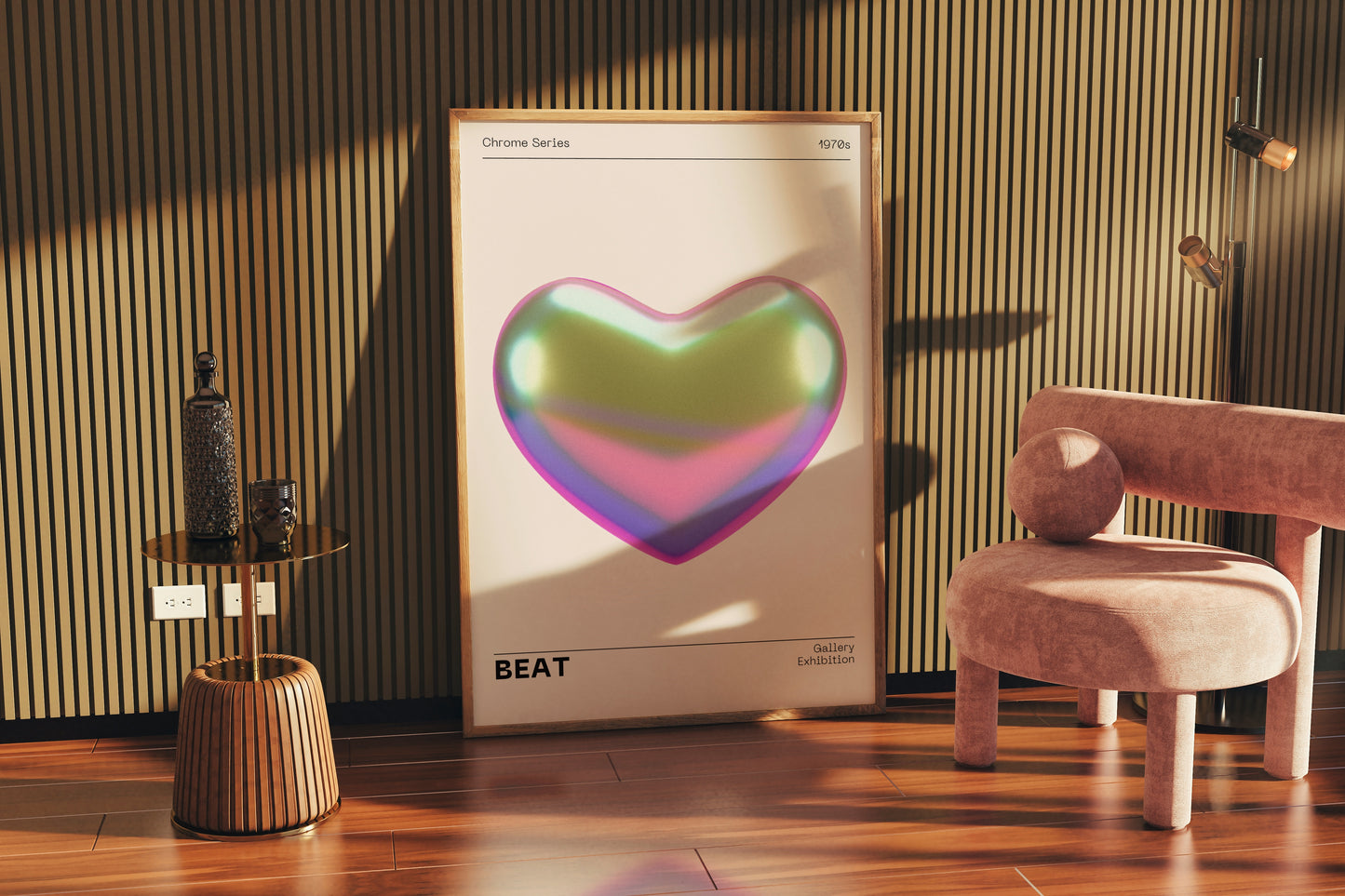 Metallic Heart Wall Decor, Vibrant Chrome Holographic Poster, Funky Home Decoration, Playful Illustration Print, Trendy Aesthetic Exhibition