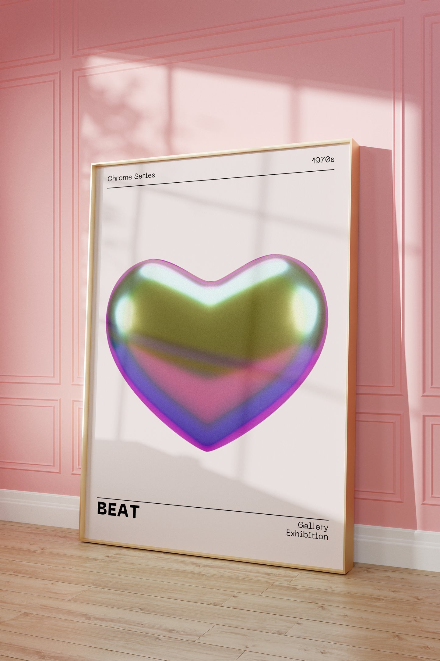 Metallic Heart Wall Decor, Vibrant Chrome Holographic Poster, Funky Home Decoration, Playful Illustration Print, Trendy Aesthetic Exhibition