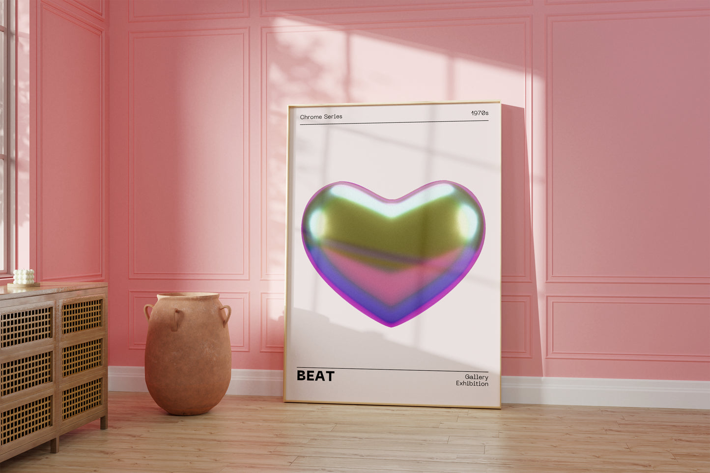 Metallic Heart Wall Decor, Vibrant Chrome Holographic Poster, Funky Home Decoration, Playful Illustration Print, Trendy Aesthetic Exhibition