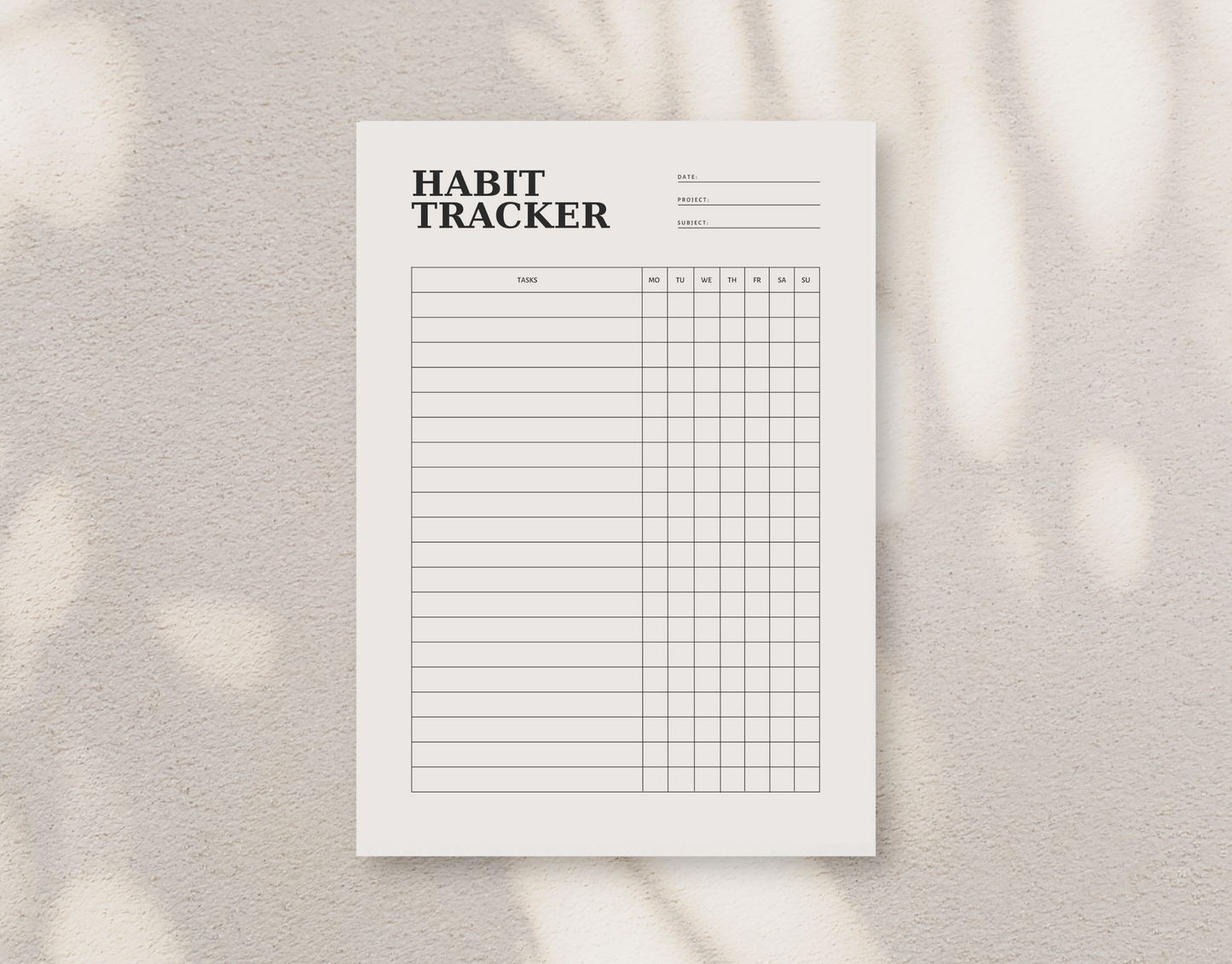 Minimalistic Beige Black Habit Tracker Printable
