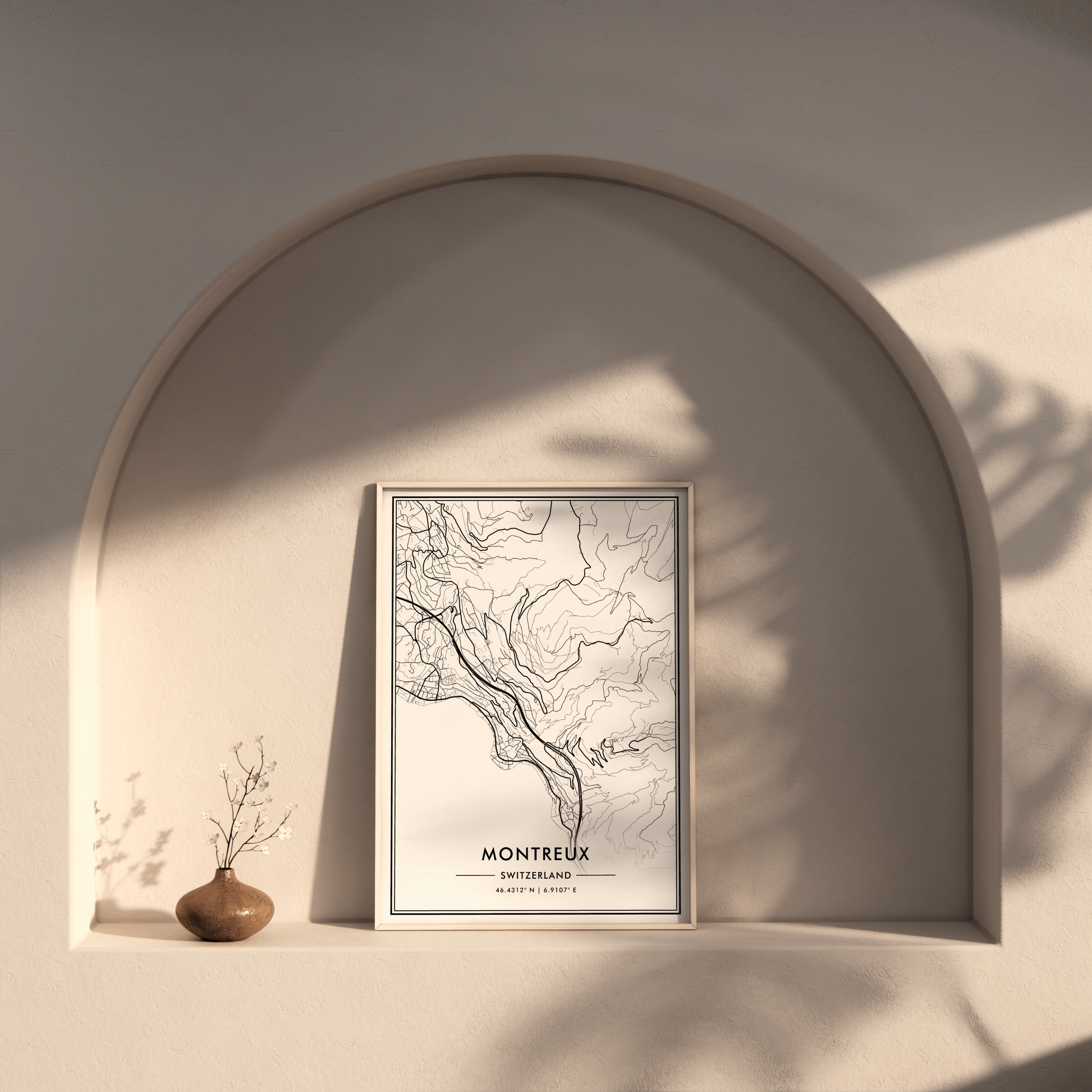 Montreux Switzerland City Map Wall Art, Modern Black & White Poster, Minimalist Swiss Travel Print, Trendy Aesthetic Home Decor, Gallery Art