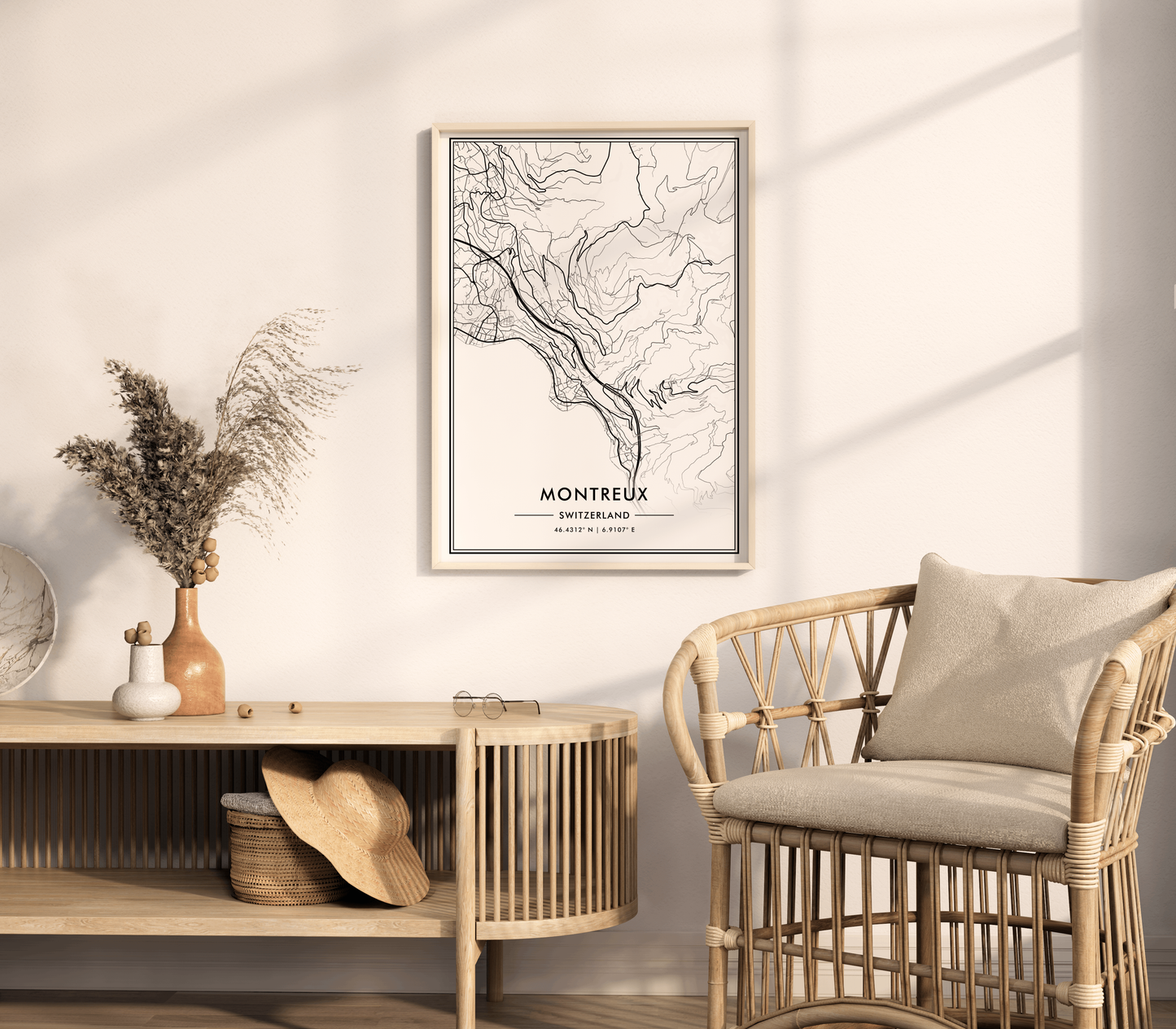 Montreux Switzerland City Map Wall Art, Modern Black & White Poster, Minimalist Swiss Travel Print, Trendy Aesthetic Home Decor, Gallery Art