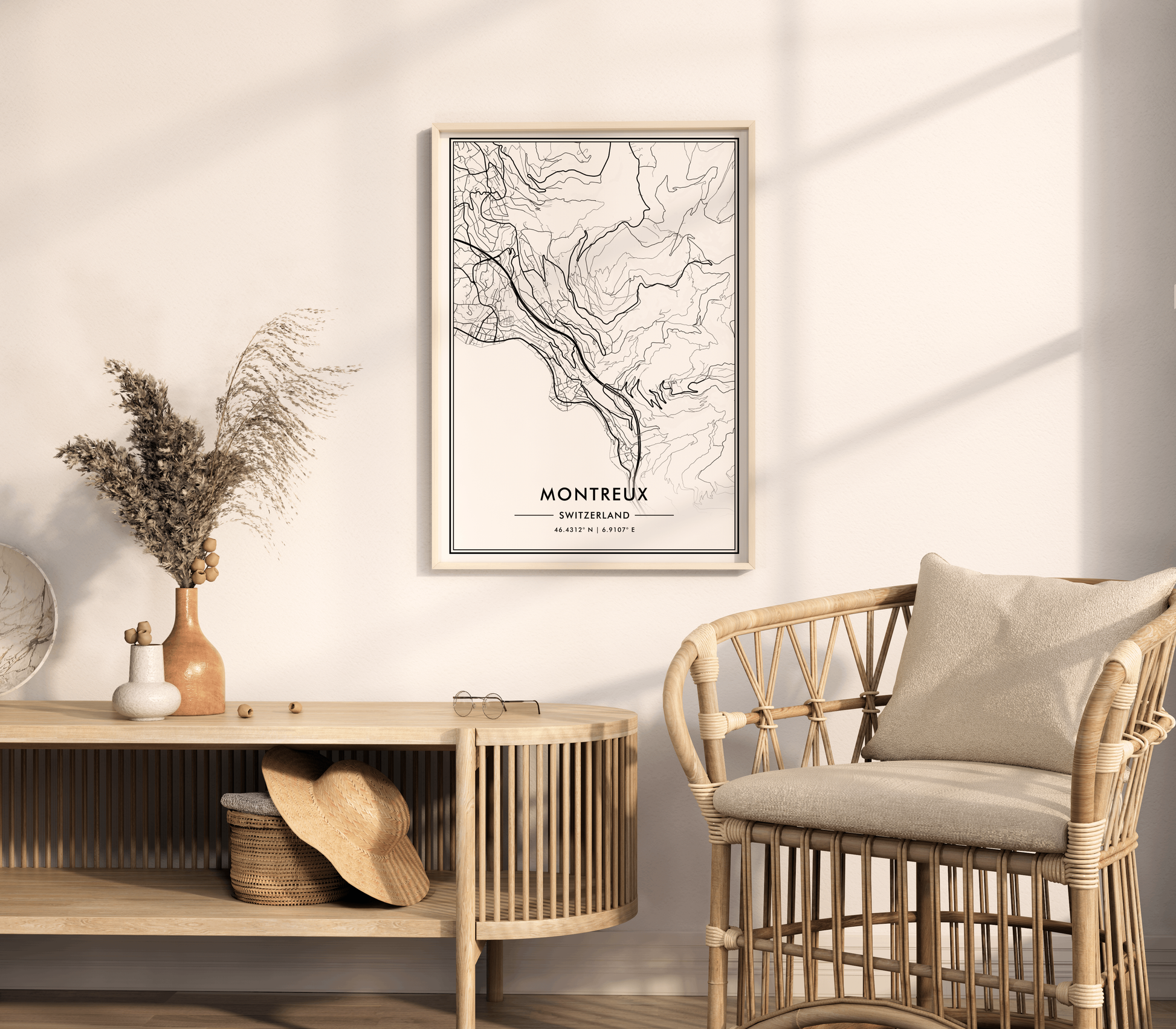 Montreux Switzerland City Map Wall Art, Modern Black & White Poster, Minimalist Swiss Travel Print, Trendy Aesthetic Home Decor, Gallery Art