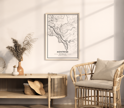 Montreux Switzerland City Map Wall Art, Modern Black & White Poster, Minimalist Swiss Travel Print, Trendy Aesthetic Home Decor, Gallery Art