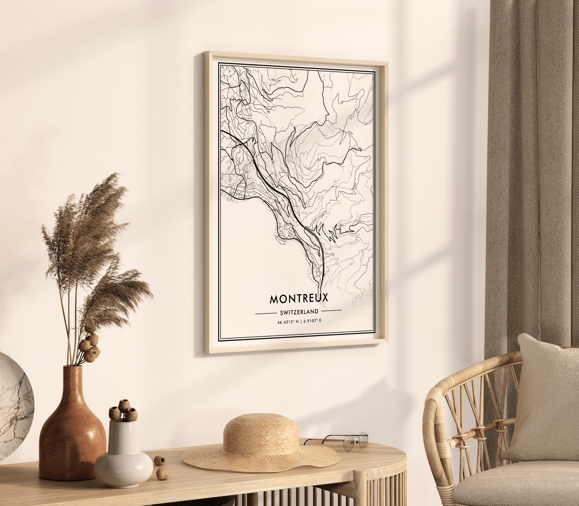 Montreux Switzerland City Map Wall Art, Modern Black & White Poster, Minimalist Swiss Travel Print, Trendy Aesthetic Home Decor, Gallery Art