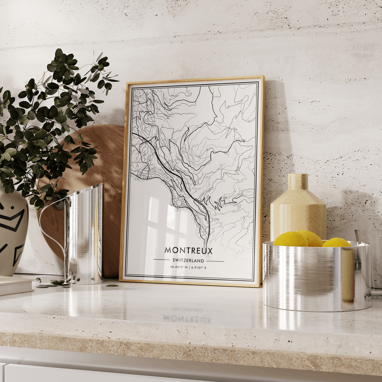 Montreux Switzerland City Map Wall Art, Modern Black & White Poster, Minimalist Swiss Travel Print, Trendy Aesthetic Home Decor, Gallery Art
