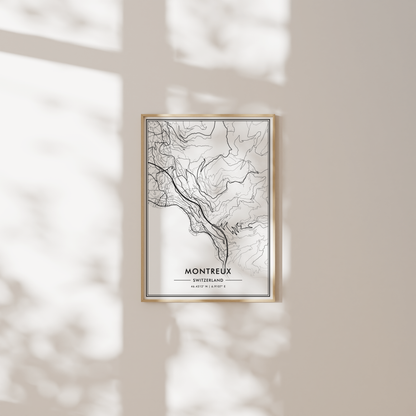 Montreux Switzerland City Map Wall Art, Modern Black & White Poster, Minimalist Swiss Travel Print, Trendy Aesthetic Home Decor, Gallery Art