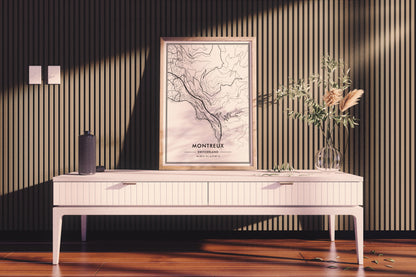 Montreux Switzerland City Map Wall Art, Modern Black & White Poster, Minimalist Swiss Travel Print, Trendy Aesthetic Home Decor, Gallery Art