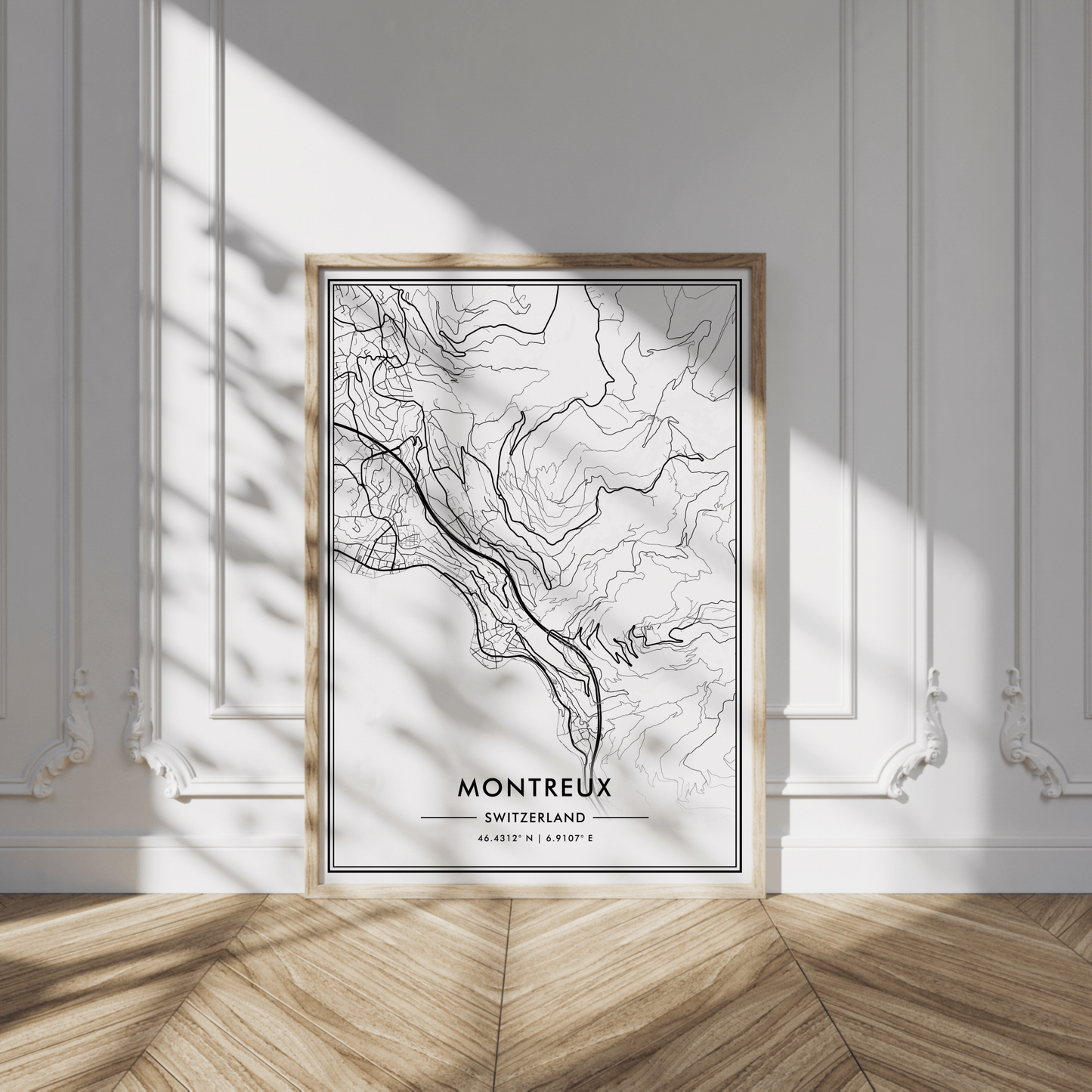Montreux Switzerland City Map Wall Art, Modern Black & White Poster, Minimalist Swiss Travel Print, Trendy Aesthetic Home Decor, Gallery Art