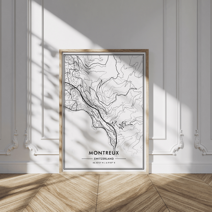Montreux Switzerland City Map Wall Art, Modern Black & White Poster, Minimalist Swiss Travel Print, Trendy Aesthetic Home Decor, Gallery Art