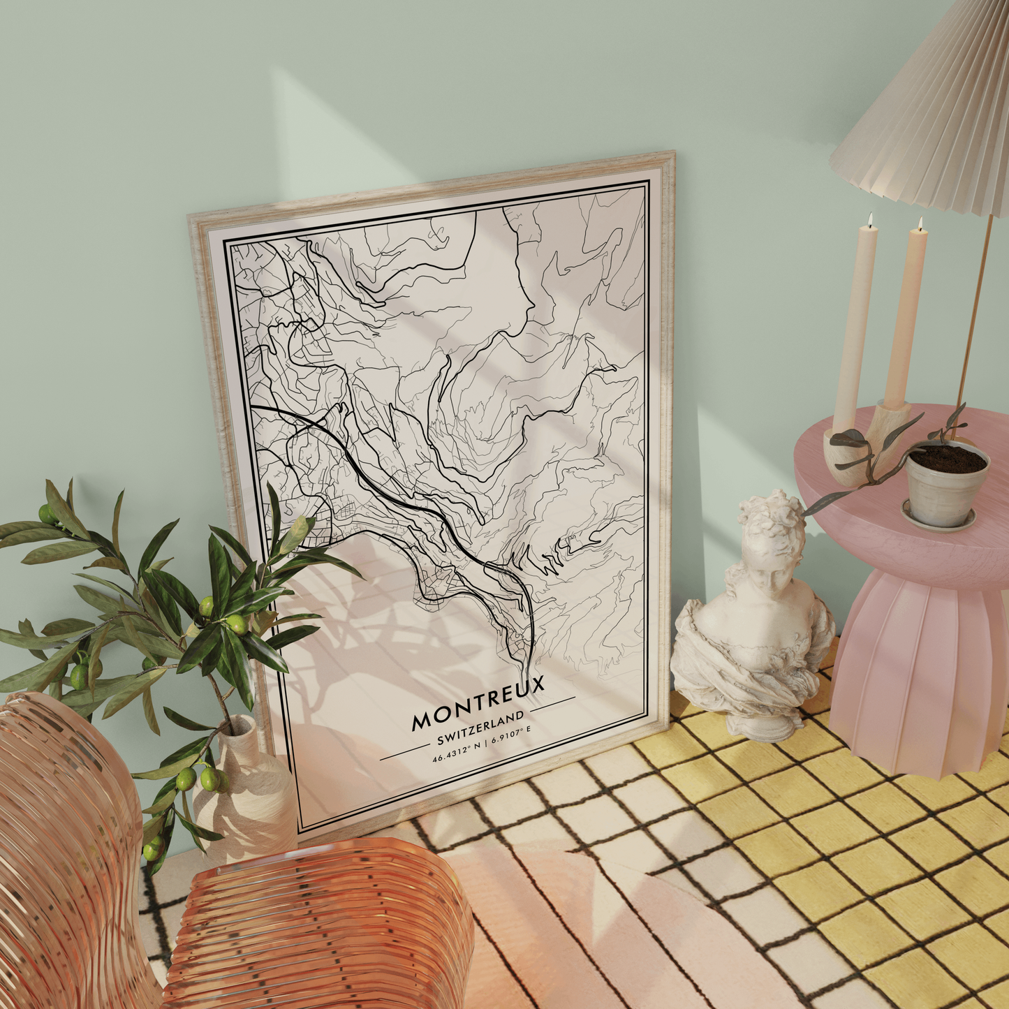 Montreux Switzerland City Map Wall Art, Modern Black & White Poster, Minimalist Swiss Travel Print, Trendy Aesthetic Home Decor, Gallery Art