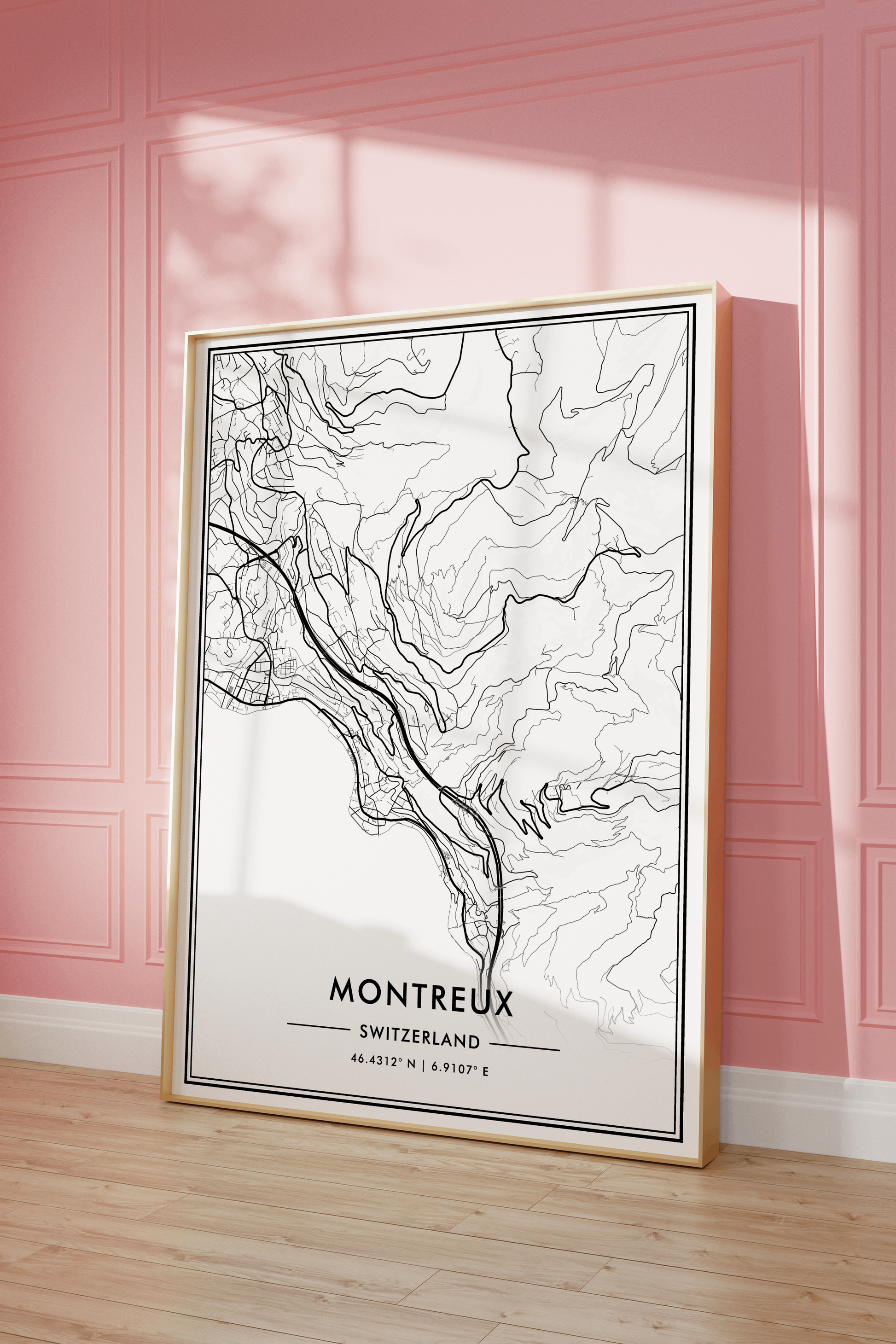 Montreux Switzerland City Map Wall Art, Modern Black & White Poster, Minimalist Swiss Travel Print, Trendy Aesthetic Home Decor, Gallery Art