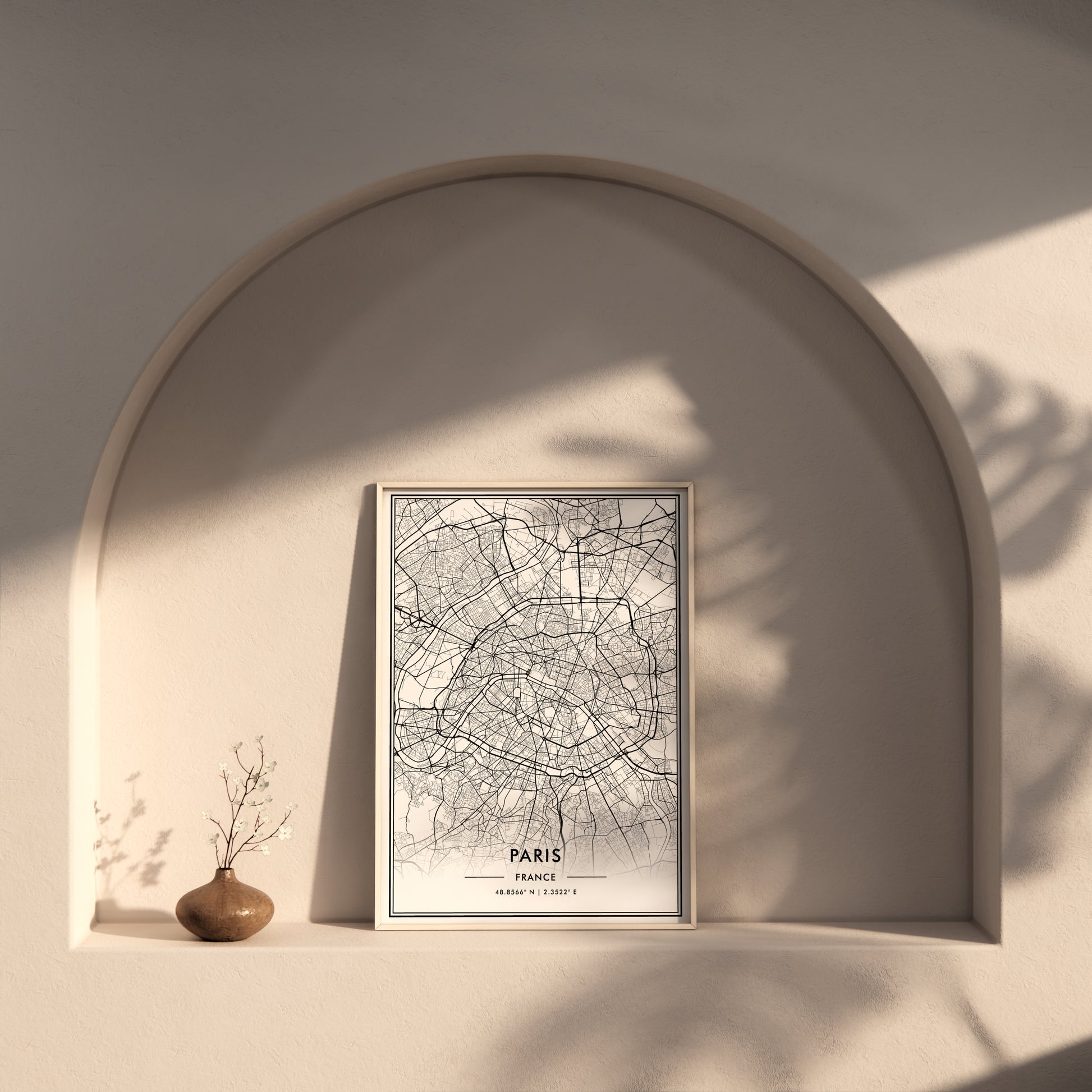 Paris France City Map Wall Art, Stylish Modern Black & White Print, Contemporary Elegant Home and Office Decor, French Minimal Travel Poster