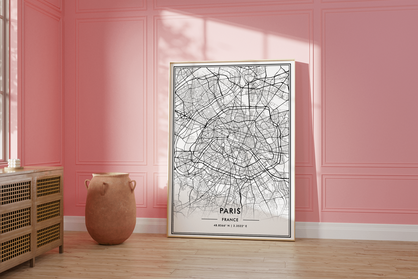 Paris France City Map Wall Art, Stylish Modern Black & White Print, Contemporary Elegant Home and Office Decor, French Minimal Travel Poster