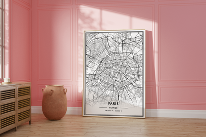 Paris France City Map Wall Art, Stylish Modern Black & White Print, Contemporary Elegant Home and Office Decor, French Minimal Travel Poster