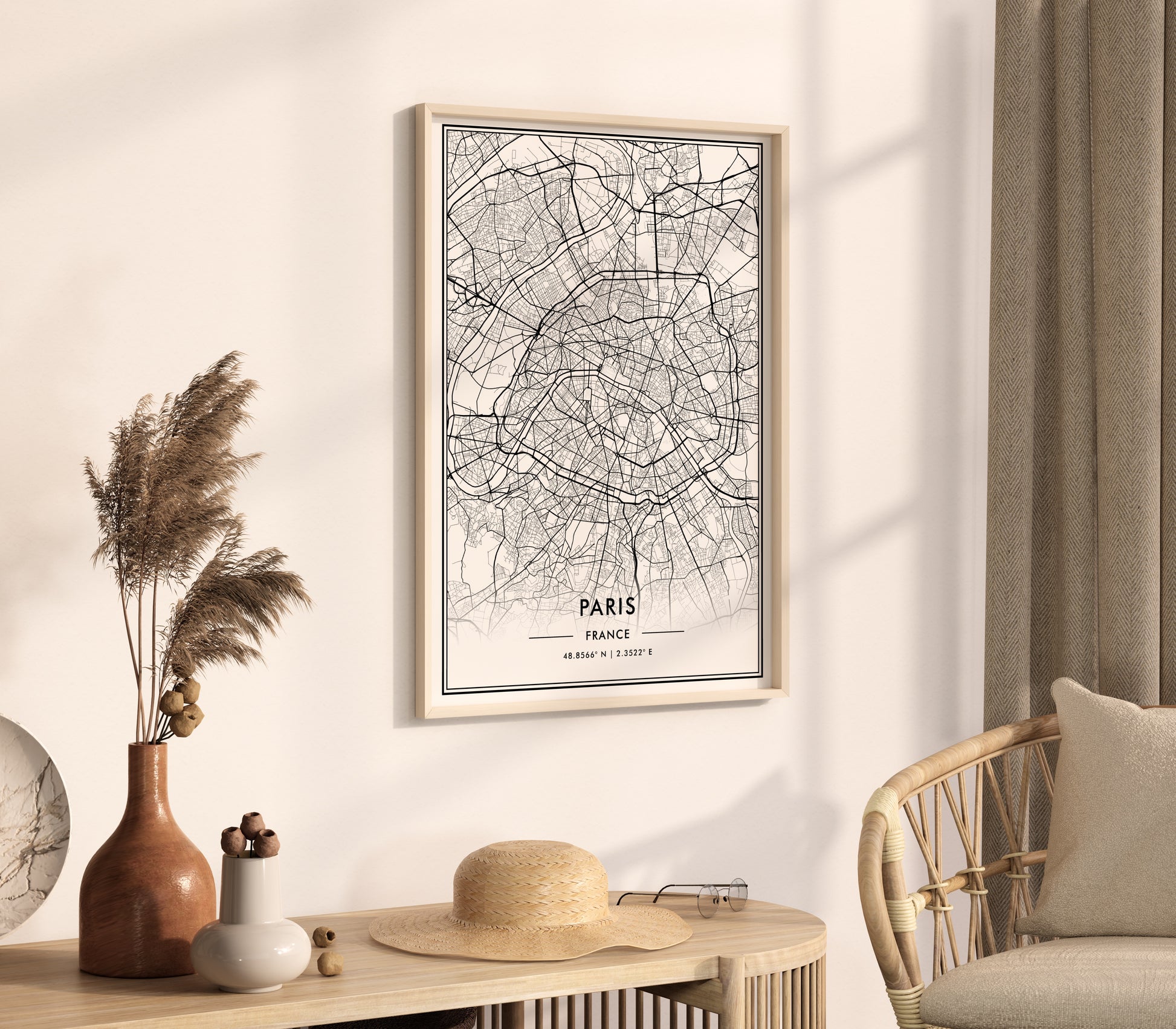 Paris France City Map Wall Art, Stylish Modern Black & White Print, Contemporary Elegant Home and Office Decor, French Minimal Travel Poster