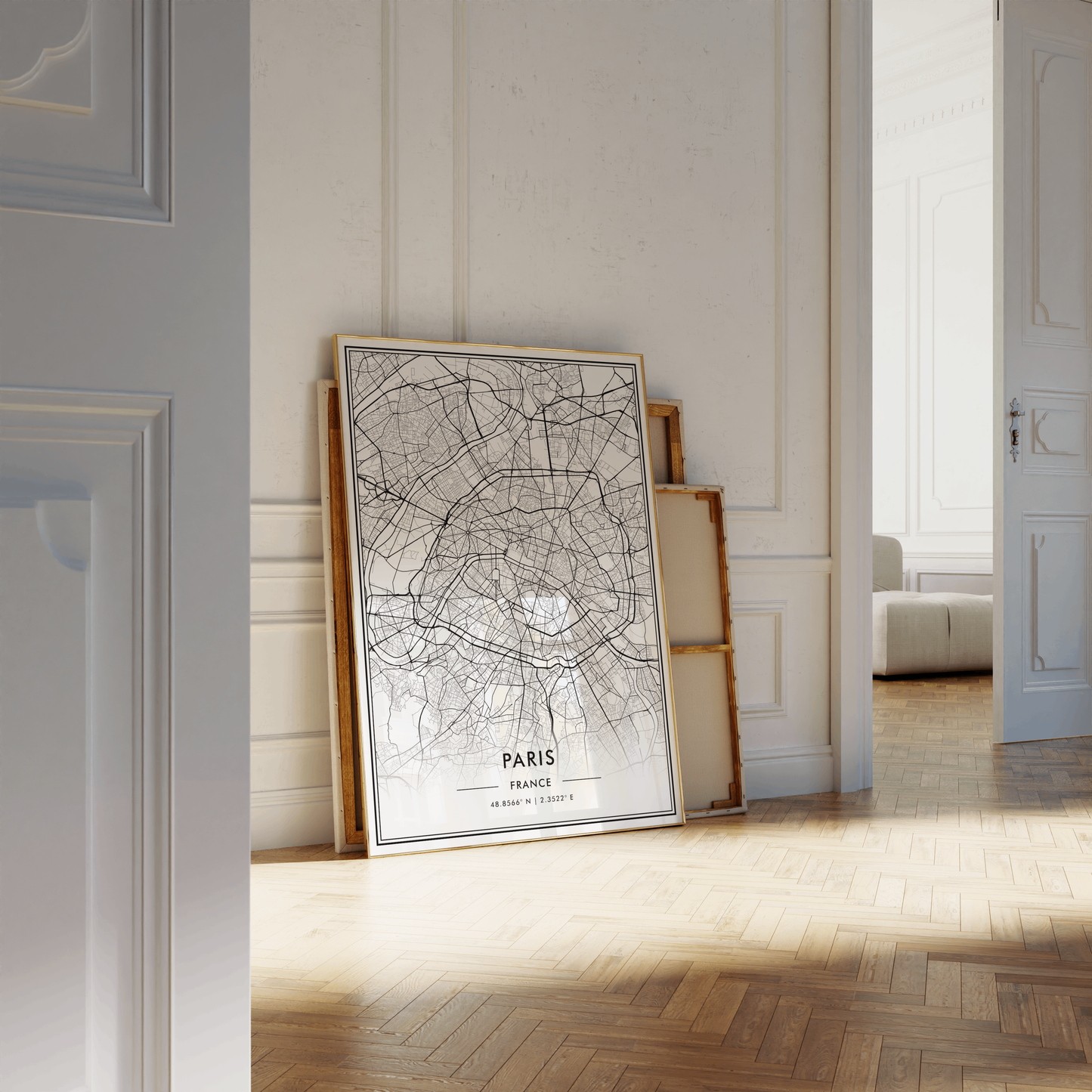 Paris France City Map Wall Art, Stylish Modern Black & White Print, Contemporary Elegant Home and Office Decor, French Minimal Travel Poster