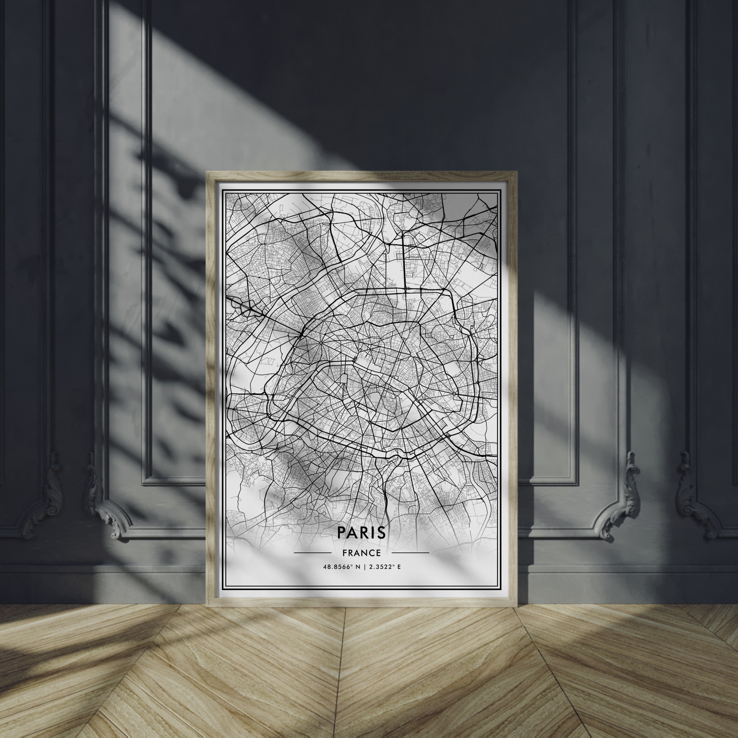 Paris France City Map Wall Art, Stylish Modern Black & White Print, Contemporary Elegant Home and Office Decor, French Minimal Travel Poster