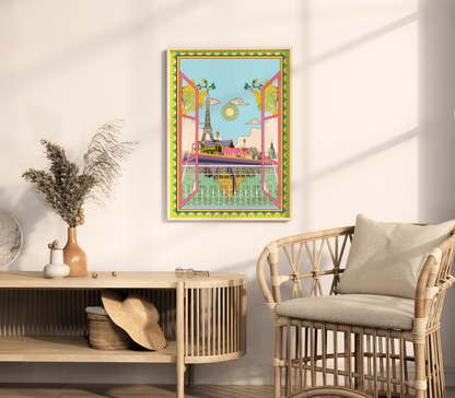 Paris France Wall Art, Eiffel Tower Travel Poster, Funky Colorful Home Decor, Modern Gallery, Trendy Aesthetic Print, Eclectic Printable Art