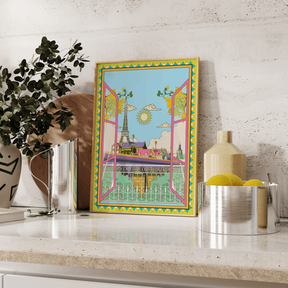 Paris France Wall Art, Eiffel Tower Travel Poster, Funky Colorful Home Decor, Modern Gallery, Trendy Aesthetic Print, Eclectic Printable Art