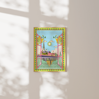 Paris France Wall Art, Eiffel Tower Travel Poster, Funky Colorful Home Decor, Modern Gallery, Trendy Aesthetic Print, Eclectic Printable Art
