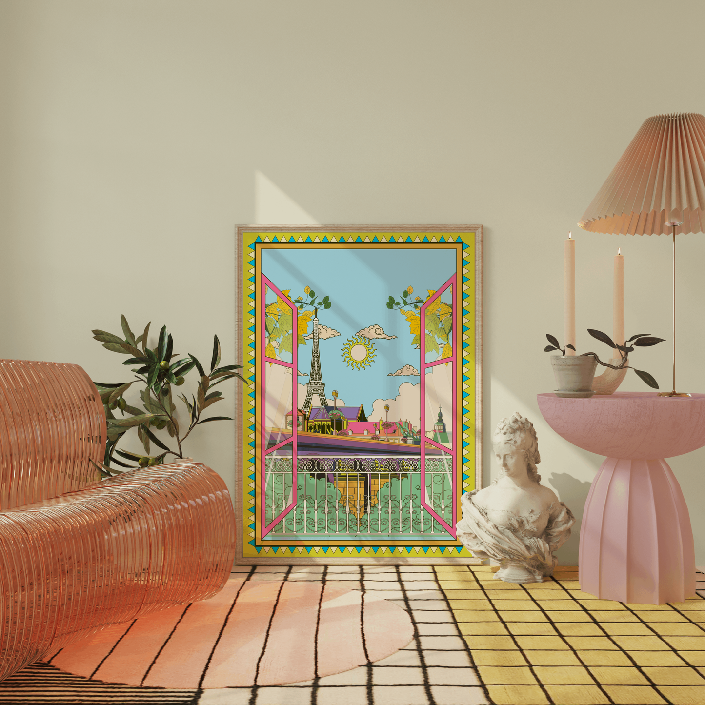 Paris France Wall Art, Eiffel Tower Travel Poster, Eclectic Home, Funky Colorful Decor, Modern Gallery, Trendy Aesthetic Print - Digital Version