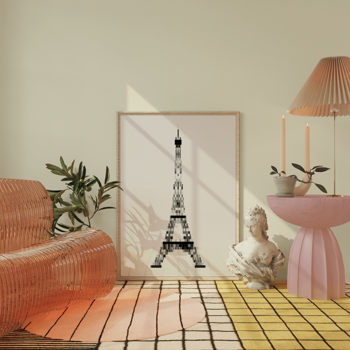 Pixelated Eiffel Tower Poster, Trendy Aesthetic Home Decor