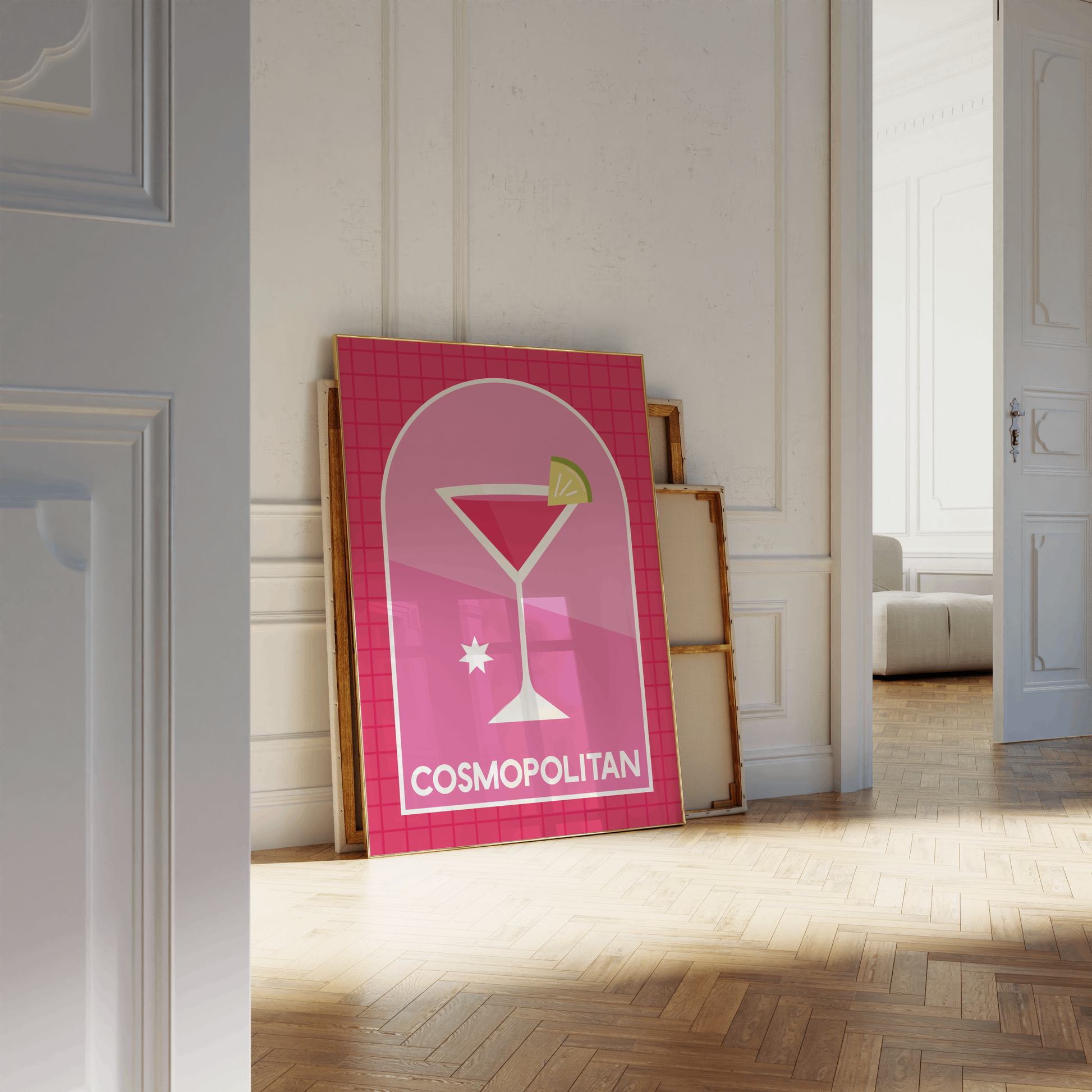 Retro Cocktail Wall Art, Cosmopolitan Drink Print, Pink Alcohol Bar Cart Poster, Eclectic Kitchen Aesthetic, Modern Minimalist Trendy Decor