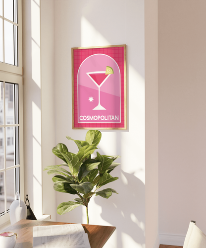 Retro Cocktail Wall Art, Cosmopolitan Drink Print, Pink Alcohol Bar Cart Poster, Eclectic Kitchen Aesthetic, Modern Minimalist Trendy Decor