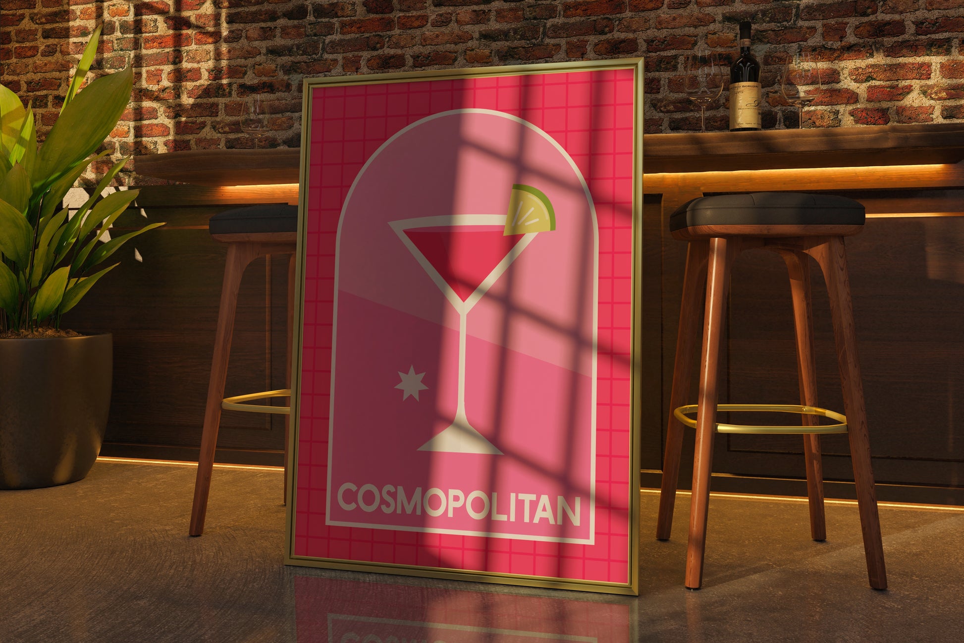 Retro Cocktail Wall Art, Cosmopolitan Drink Print, Pink Alcohol Bar Cart Poster, Eclectic Kitchen Aesthetic, Modern Minimalist Trendy Decor