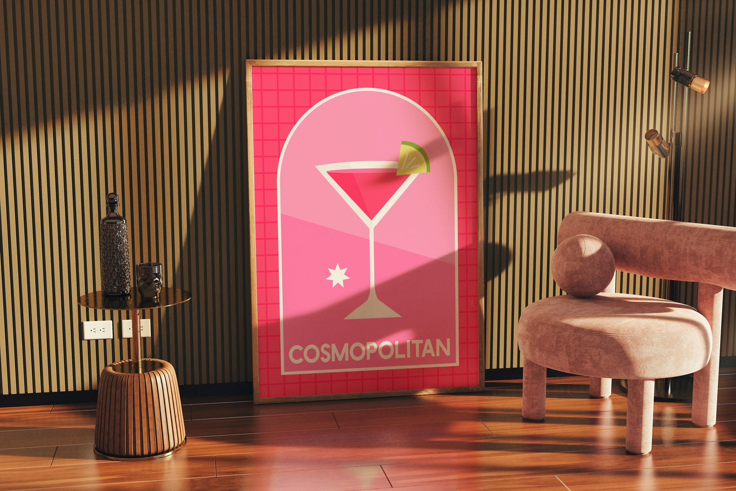 Retro Cocktail Wall Art, Cosmopolitan Drink Print, Pink Alcohol Bar Cart Poster, Eclectic Kitchen Aesthetic, Modern Minimalist Trendy Decor