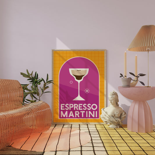Retro Cocktail Wall Art, Espresso Martini Vintage Drink Print, Funky Alcohol Bar Cart Decor, Colourful Trendy Art, Eclectic Home Decor