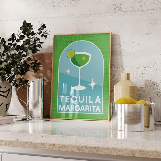 Retro Cocktail Wall Art, Tequila Margarita Signature Drink Print, Bar Cart Decor, Cottagecore Kitchen, Colourful Trendy Art, Eclectic Home